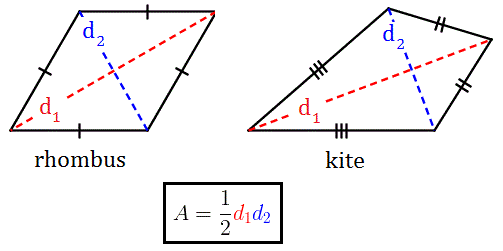 <p>d1 x d2/2</p>