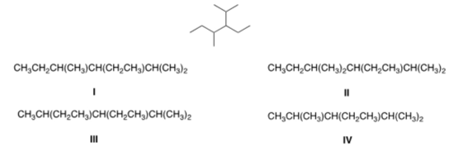 <p>Convert the following skeletal structure to a condensed structure.</p><p>A) I</p><p>B) II</p><p>C) III</p><p>D) IV</p>