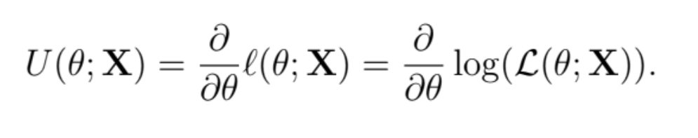 <p>The score function is the gradient of the log-likelihood function / the first derivative with respect to $$\theta$$</p><p></p><p>The score equation sets the score function to zero - solve this to derive maximum likelihood estimates</p>