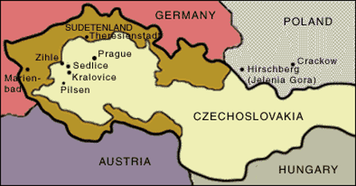 <p>a 1938 agreement in which Britain and France allowed Hitler to annex the Sudetenland in Czechoslovakia in an attempt to avoid war.</p>