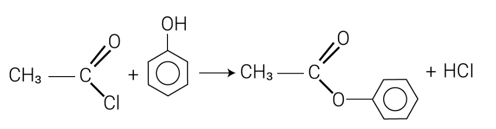 <p><span>Phenols react with ethanoyl chloride to form aromatic esters, such as phenyl ethanoate, in addition-elimination reactions.</span></p>