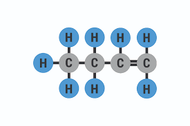 <p>four carbons with at one double bond</p>