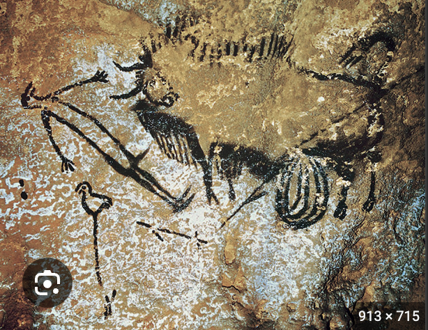 <p>Bird-Headed Man with Bison (Lascaux Cave)</p>