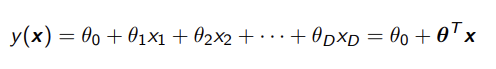<ul><li><p>this models multiple input features </p></li><li><p>θ<sub>n</sub> determines how much impact it’s corresponding x<sub>n</sub> has </p></li><li><p>θ<sub>0 </sub>is the intercept still and we extend the x vector by one to match the length of the θ vector</p></li></ul><p></p>