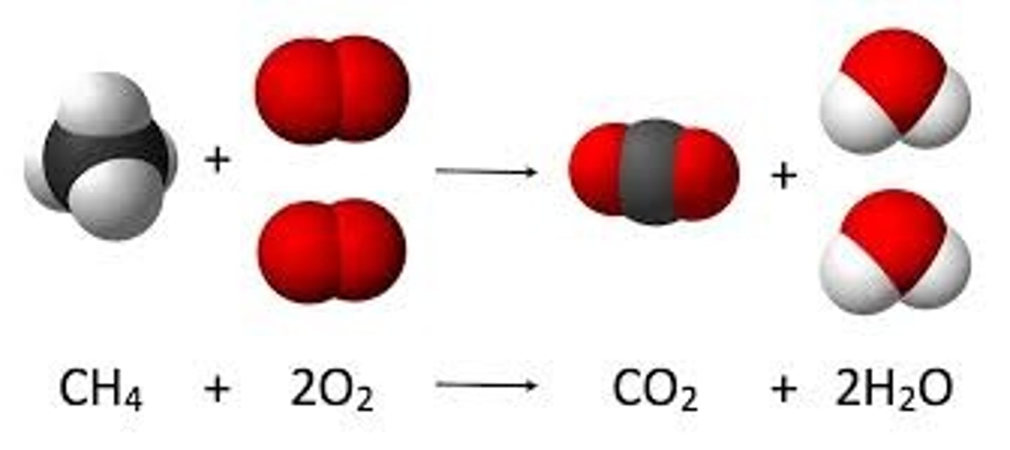 <p>A chemical reaction that occurs when a substance reacts with oxygen, releasing energy in the form of heat and light</p>