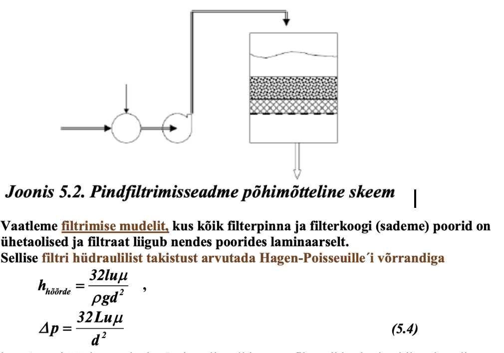 <ul><li><p style="text-align: justify;"><span style="background-color: transparent; font-family: "Times New Roman", serif;"><span>filtrimine, kus vedelik läbib järjest kaks takistavat kihti: filterkook ja filterpind</span></span></p></li><li><p style="text-align: justify;"><span style="background-color: transparent; font-family: "Times New Roman", serif;"><span>Pindfiltrimise protsessi etapid:</span></span></p><ul><li><p style="text-align: justify;"><span style="background-color: transparent; font-family: "Times New Roman", serif;"><span>filtrimine,</span></span></p></li><li><p style="text-align: justify;"><span style="background-color: transparent; font-family: "Times New Roman", serif;"><span>filterkoogi pesemine,</span></span></p></li><li><p style="text-align: justify;"><span style="background-color: transparent; font-family: "Times New Roman", serif;"><span>filterkoogi eraldamine.</span></span></p></li></ul></li></ul><p></p>