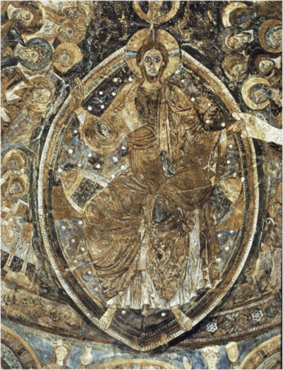 <p>Christ in Majesty within a mandorla, surrounded by angels and apostles</p>