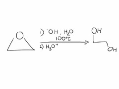 base catalyzed ring opening rxn in which the strong nucleophile attacks the less substituted carbon