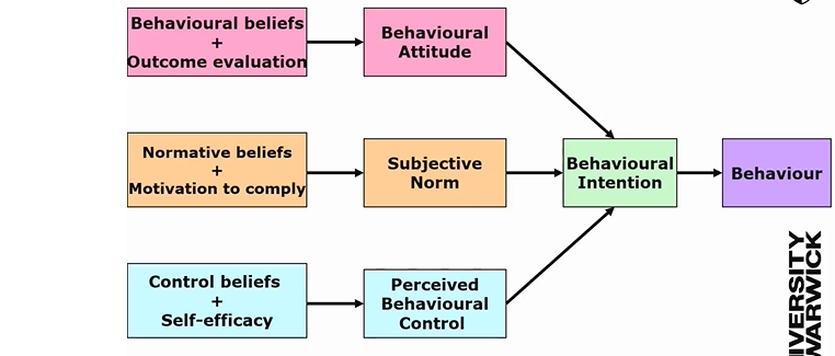 <p><span>Behaviour determined by </span><strong><span>behavioural intention</span></strong><span>.</span></p>