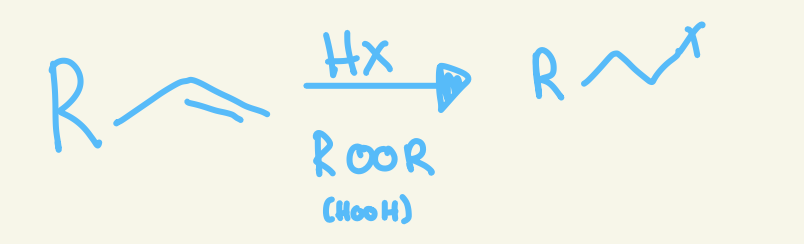 <p>anti-markovnikov halohydrogenation </p>