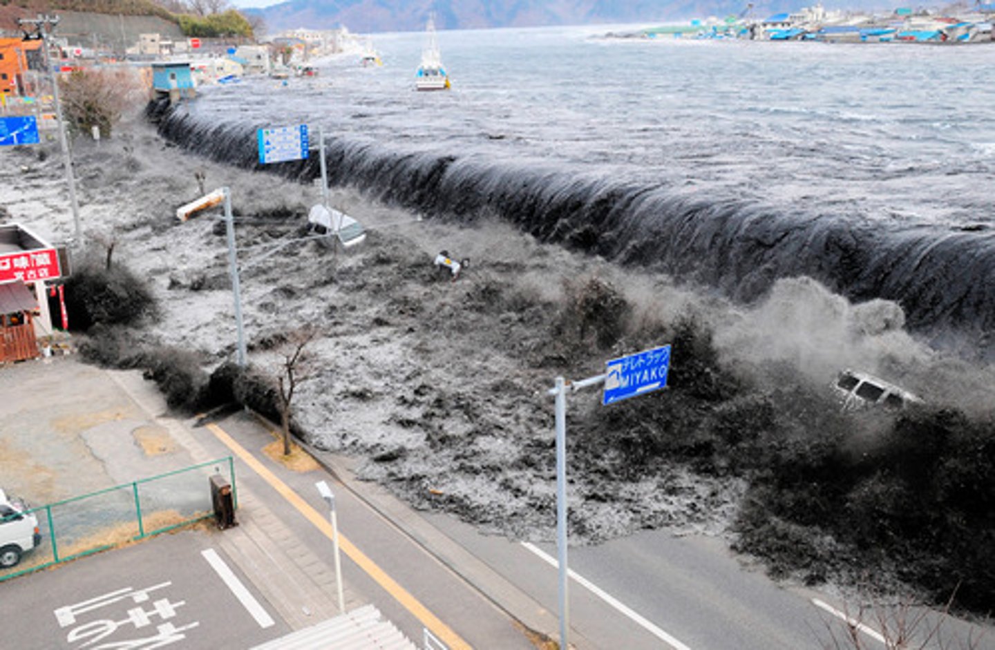 <p>A giant wave usually caused by an earthquake beneath the ocean floor.</p>