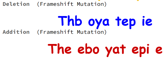 <p>frameshift mutation</p>