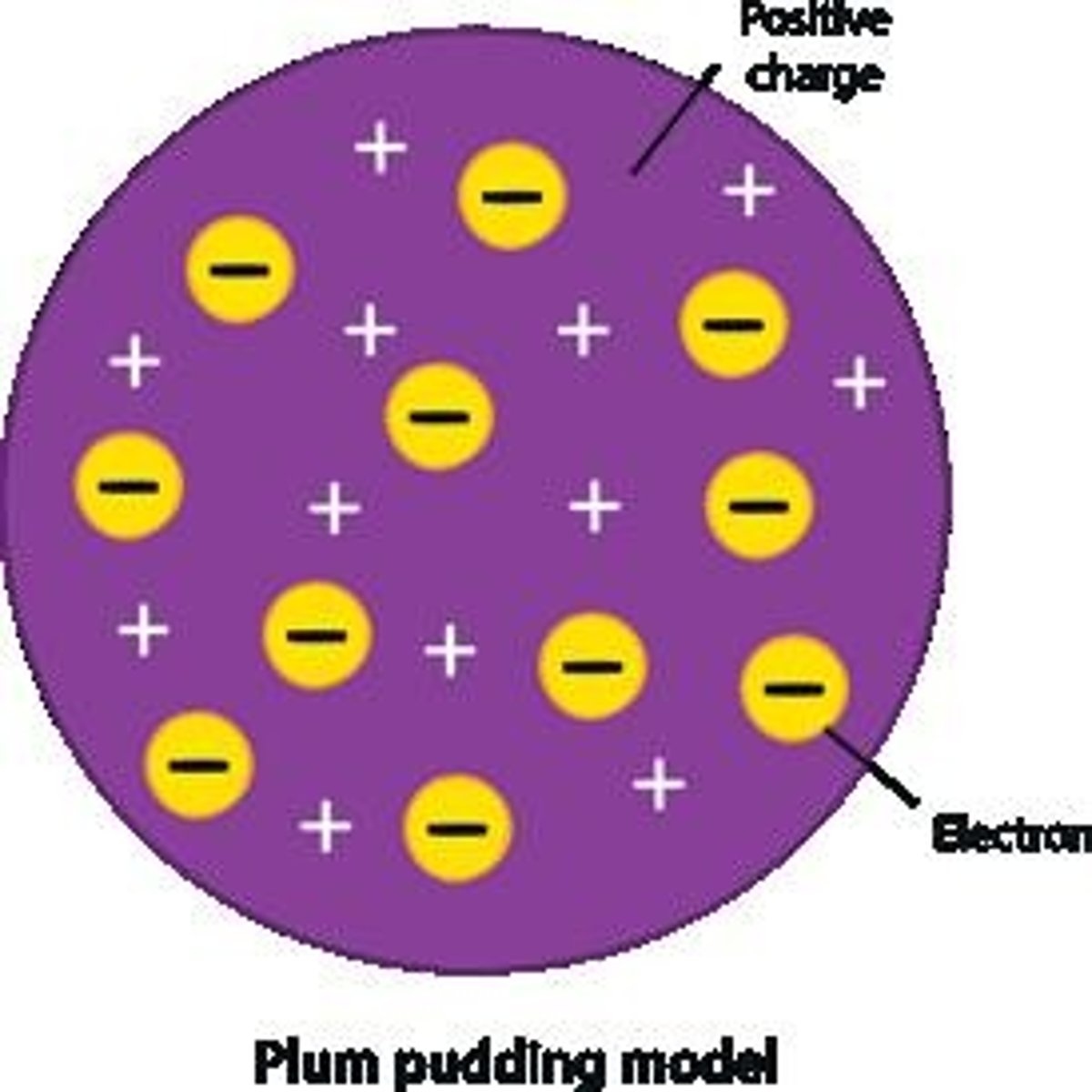 <p>It states that atoms are a ball of positive charge, with negative electrons randomly embedded in it</p>