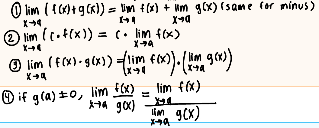 <p>NOTE -  For these to be true: f and g must be continuous at a</p>