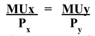 <p>the consumer&apos;s money should be spent so that the marginal utility per dollar of each good equals each other. it always assumes that you always consume where MU/ for each product is equal</p>