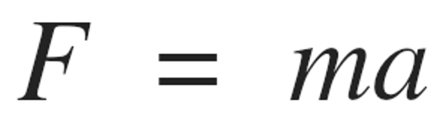 <p>resultant force=mass×acceleration</p><p>F=ma</p><p>force, F , in newtons, N</p><p>mass, m , in kilograms, kg</p><p>acceleration, a , in metres per second squared, m/s²</p>