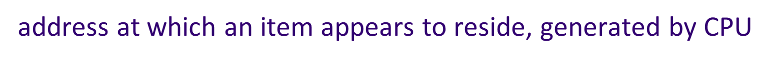 Address at which an item appears to reside, generated by CPU