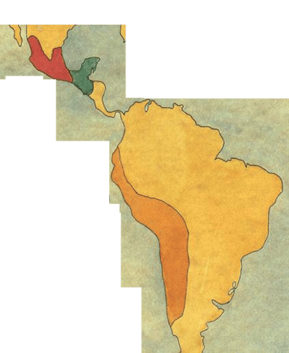 <p>1.) They all farmed</p><p>2.) They all believed in many gods</p><p>3.) They built cities with stone</p><p>4.) They were all defeated by the Spanish</p><p>5.) They all lived in the Western Hemisphere</p>