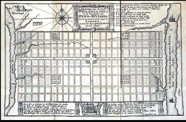 <ul><li><p><span>Founded between 2 rivers</span></p></li><li><p><span>Highly planned grid city</span></p></li><li><p><span>5 green squares for use of neighborhoods</span></p><ul><li><p><span>Part of the city plan</span></p></li><li><p><span>Utilitarian for civic buildings and town functions</span></p></li><li><p><span>Built single-family home style</span></p><ul><li><p><span>Based of the great London fire: surround homes in green space to limit fire spread</span></p></li></ul></li></ul></li></ul>