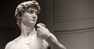 <p>A Renaissance sculpture representing the biblical hero David, renowned for its detailed anatomy and expression of human beauty. It stands as a masterpiece of Renaissance art and symbolizes the ideal of humanism. </p>