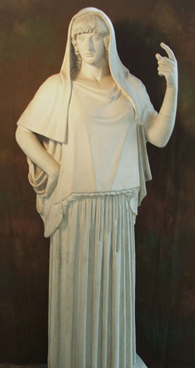 <p>Rarely depicted in Art but is shown with a veiled head</p>