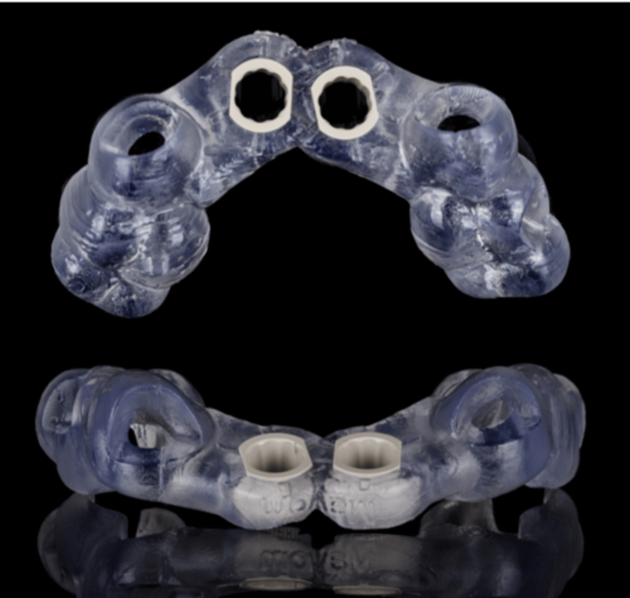 <p>Which of the following best describes the image shown? (Select one)</p><p>A. Non-restricted analog surgical guide</p><p>B. s-CAIS (static computer assisted implant surgical guide)</p><p>C. d-CAIS (dynamic computer assisted implant surgical guide)</p><p>D. Restricted analog surgical guide</p>