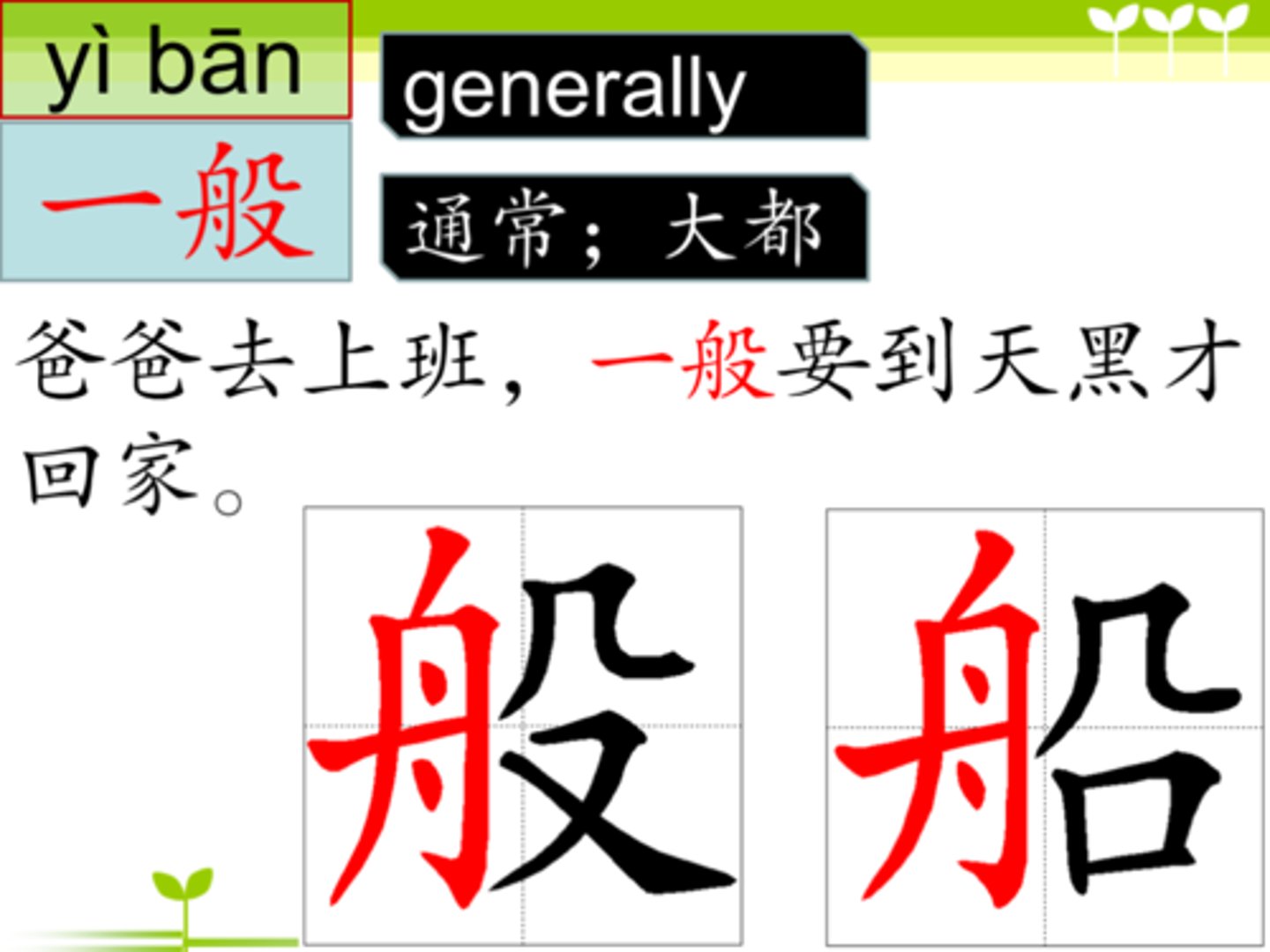 <p>generally (yìbān)</p>