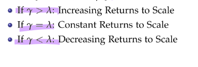 <p>return to scale= % change output Q/% change input Q</p><p>economies of scale= the output range over which long-run ATC are falling</p><p>diseconomies of scale describes the ouput range over which long-run ATC are rising</p>