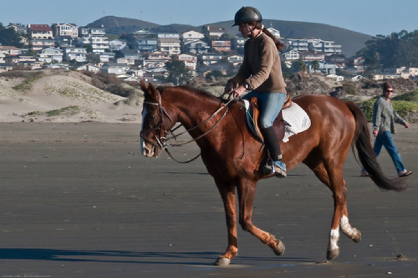 <p>on horseback</p>