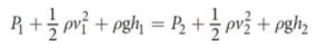 <p>where P is the absolute pressure of the fluid, ρ is the density of the fluid, v is the linear speed, g is acceleration due to gravity, and h is the height of the fluid above some datum</p>