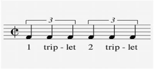 <p>A rhythmic device where three equal note-values are played in the time of two</p>