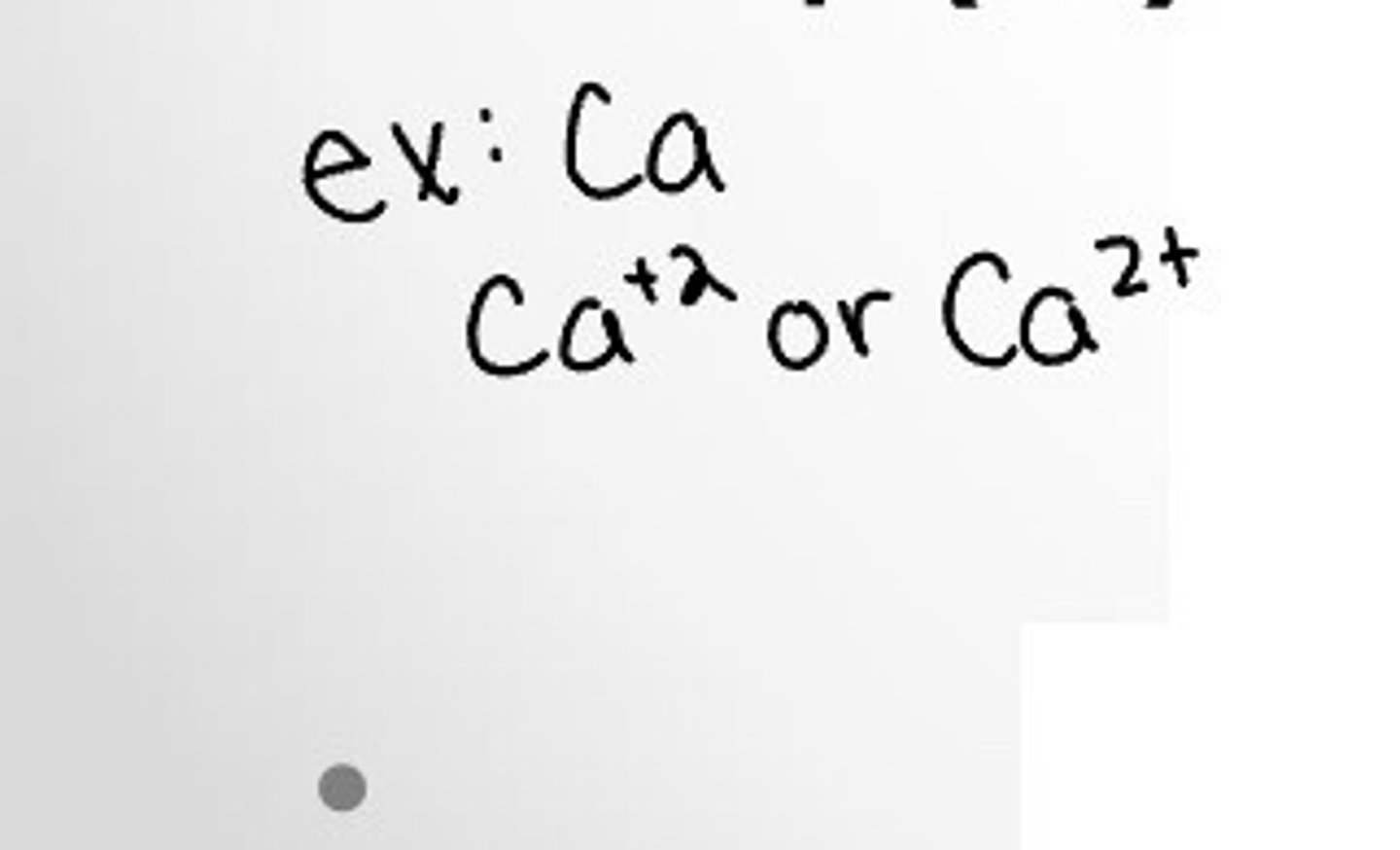 <p>positive symbol with a superscript of the charge after the symbol. Named after the element.</p>