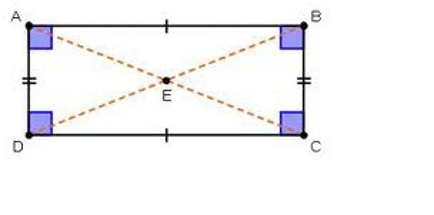 <p>parallelogram properties (opposite sides congruent). All right angles, diagonals are congruent</p>