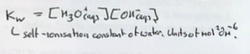 <p>As H2O is effectively constant in the dissociation of water we can write a new expression being Kw</p>
