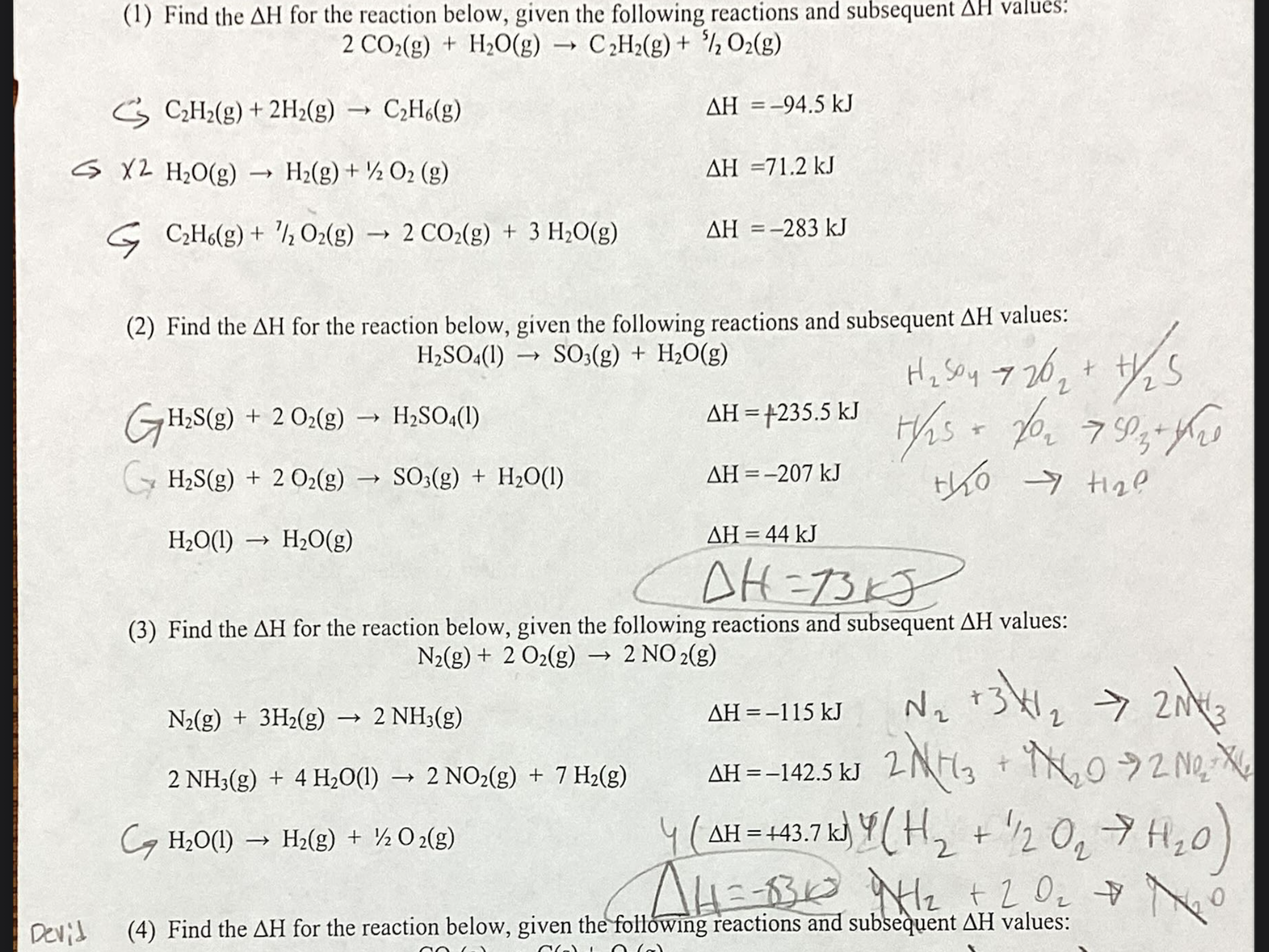 <p>To calculate the enthalpy change of a reaction using Hess' Law, add the enthalpy changes of individual steps of a reaction pathway. This law states that the total enthalpy change is the same, regardless of the number of stages in the reaction. </p>