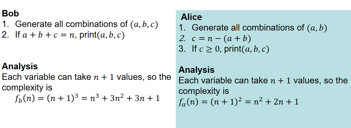 <p>Using Bob and Alice’s algorithm, who’s grows faster and why?</p>