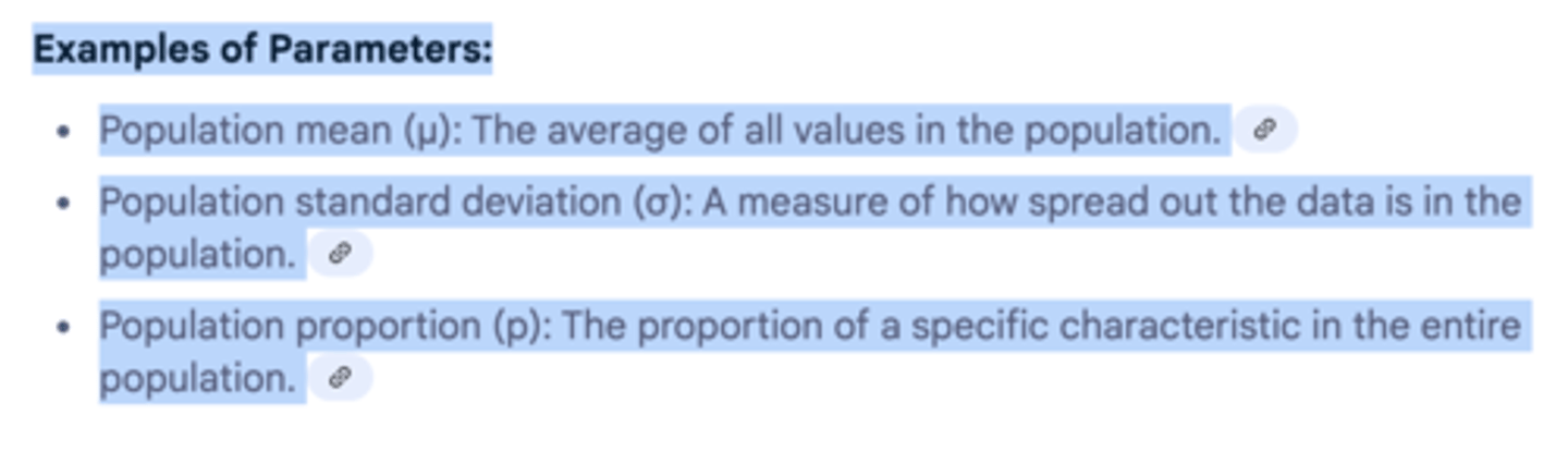 <p>number that describes an aspect of a population</p>