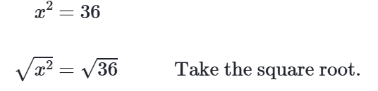 <p>Taking the Square roots of both sides of an equation changes the = sign to ___ </p>