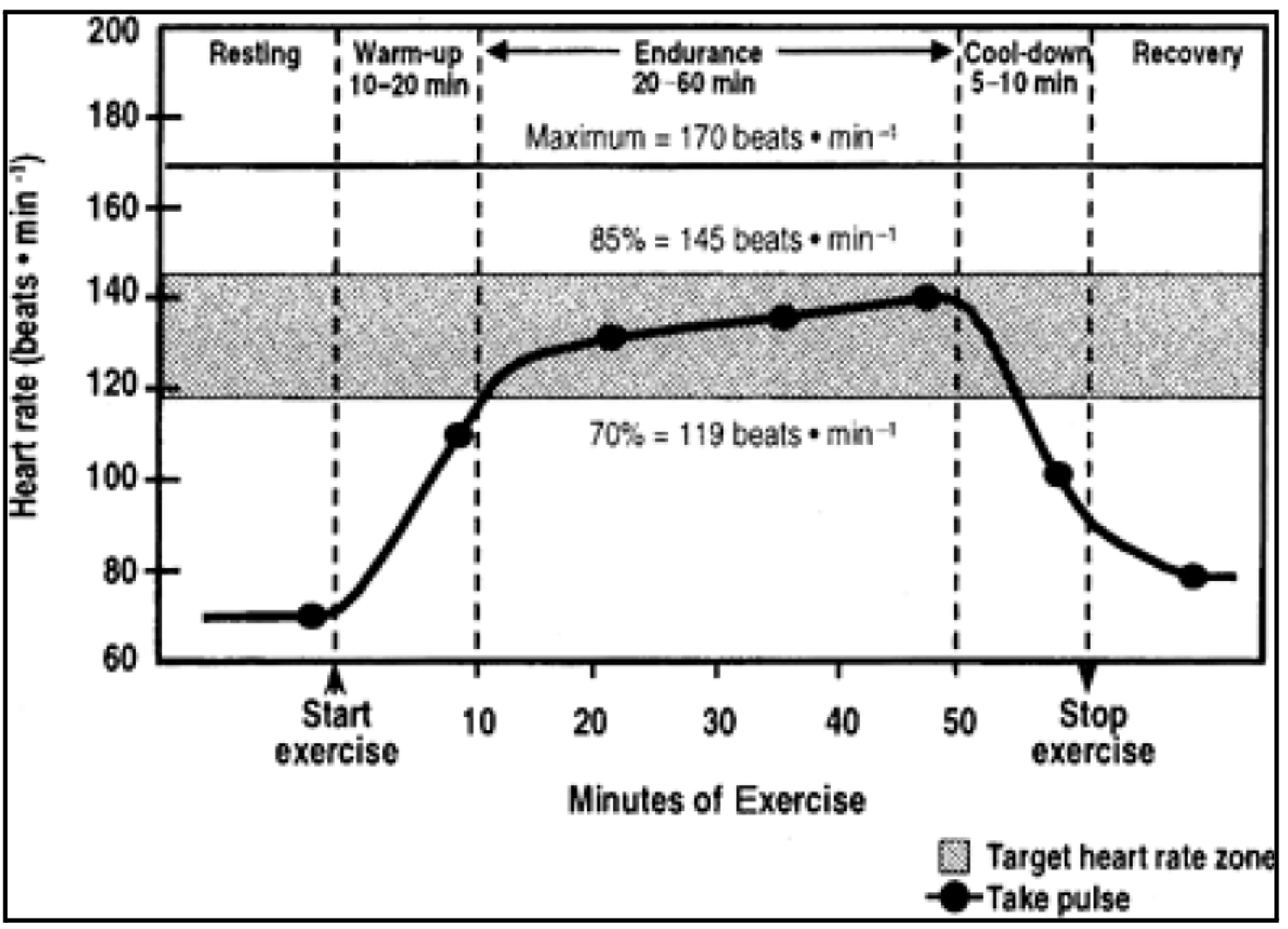 HR or VS will gradually inc intensity up until gray area is reached

Acute: focus on lower limit of gray area, aim for middle as progression
Chronic: focus on upper limit of gray area
In-pt: focus on white area below gray area