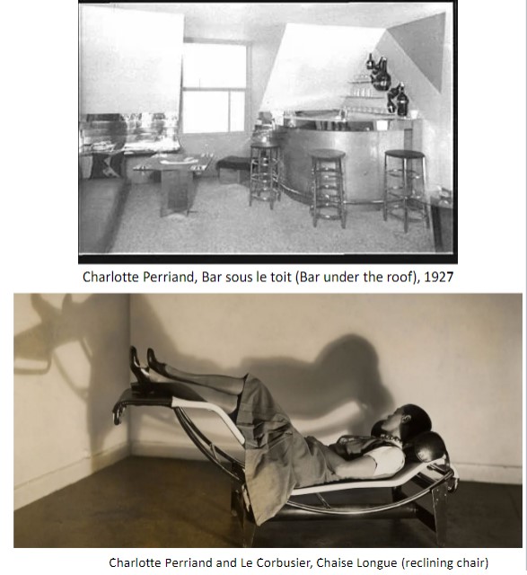 applies to work for le corb, initially rejected, but he sees her work later and he hires her- she designs furniture under his name
she is interested in all kinds of materials and both craftmanship and mass production 

Also designs the Les Arcs ski resort in France