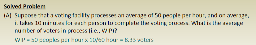 throughput (R units/time) * Flow time (T time)