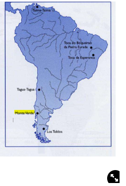 <ul><li><p>sites with very distinctive flint tools that are found all over South America</p><ul><li><p>humans went into the Americas, went across and there was a population explosion with clovis culture developing across the Americas</p></li><li><p>Monte Verde (famous site) is an outlier</p></li></ul><p><strong>→ the Americas were colonised earlier and then there was an internal population explosion</strong></p></li></ul>