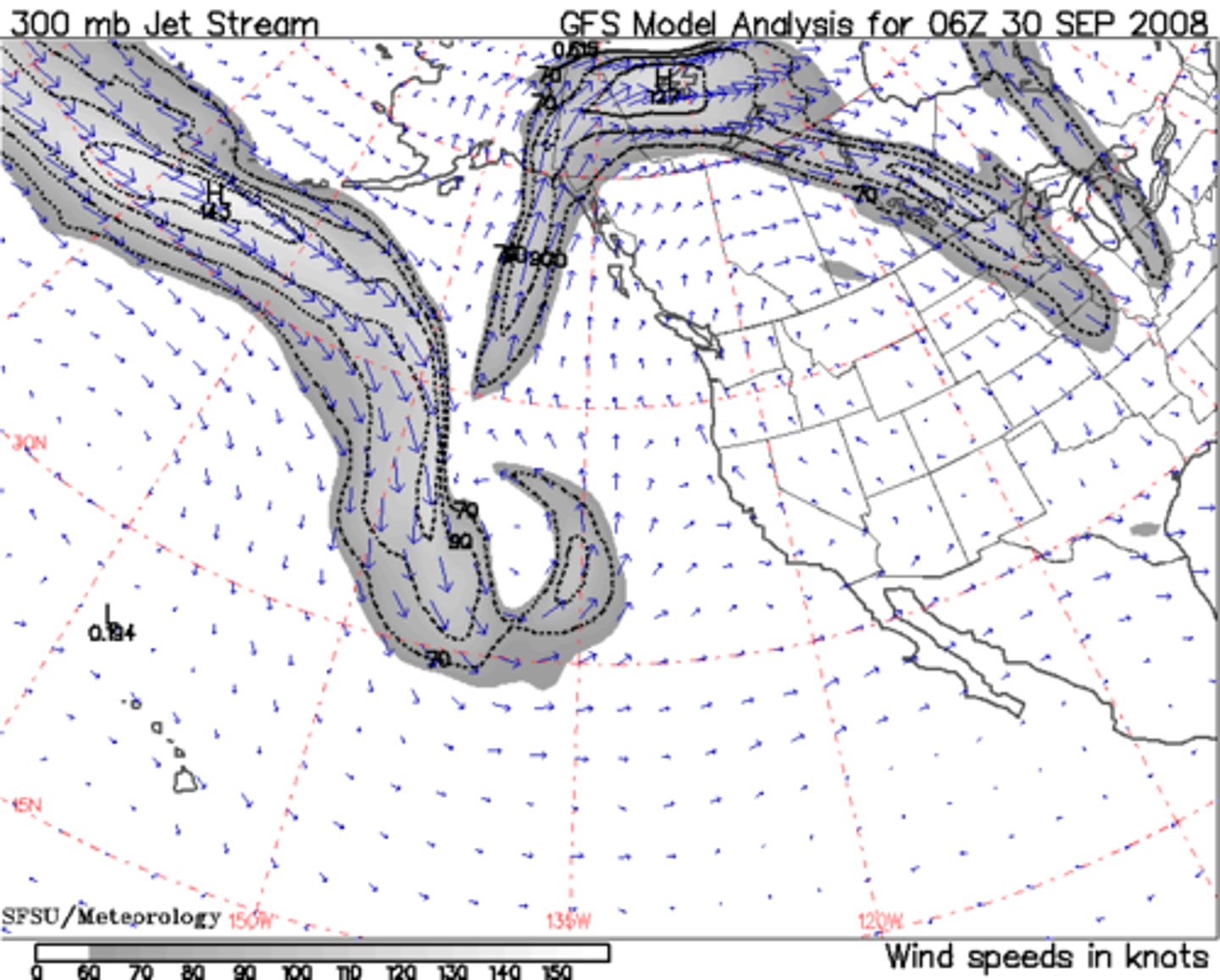 <p>Fast moving stream of wind where cold, polar air meets warm air from the equator.</p>