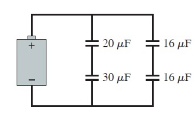 <p><span><span>Consider four capacitors in </span></span><span>(</span><span><u><span>Figure 1</span></u></span><span>)</span>. What is the equivalent capacitance of the four capacitors?</p>