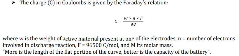 <p>Capacity is a measure of the amount of electricity that may be obtained from the battery. It is expressed in Ah (ampere hours).</p>
