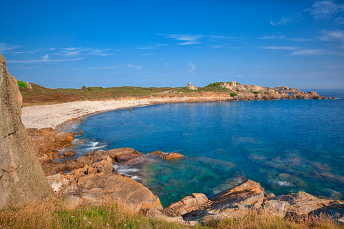 <p>flat grasslands along the ocean</p>
