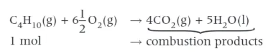 <p>∆<sub>c</sub>H<sup>ϴ </sup>→ the enthalpy change that takes place when <strong>one mole of a substance</strong> reacts completely in oxygen under standard conditions, with all reactants and products in their standard states. </p>