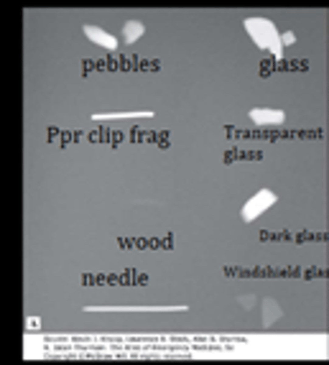 <p>radiopaque (x-ray every wound from glass)</p>