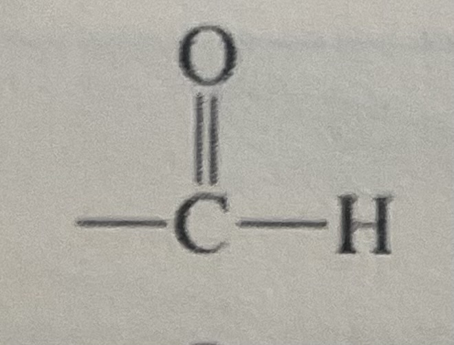 <p>Carbonyl group (carbon-oxygen double bond) with —H</p>