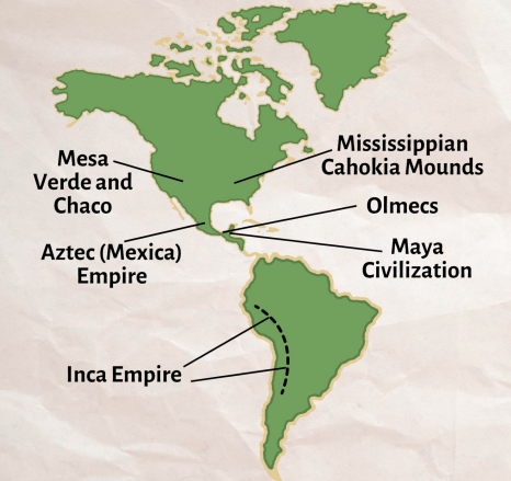 <p>State Systems in the Americas:</p><p>● Maya city-states</p><p>● Olmec Empire</p><p>● Aztec Empire (Mexica)</p><p>● Inca Empire</p><p>● Chaco Civilization</p><p>● Mesa Verde Civilization</p><p>● Mississippian Civilization</p>